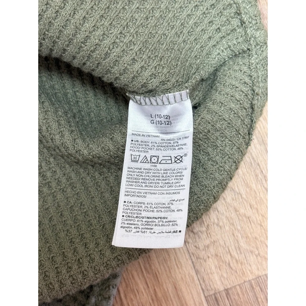 Old Navy Kids Waffle Knit Button Down Hoodie Dill Caper Green Large 10-12 NEW